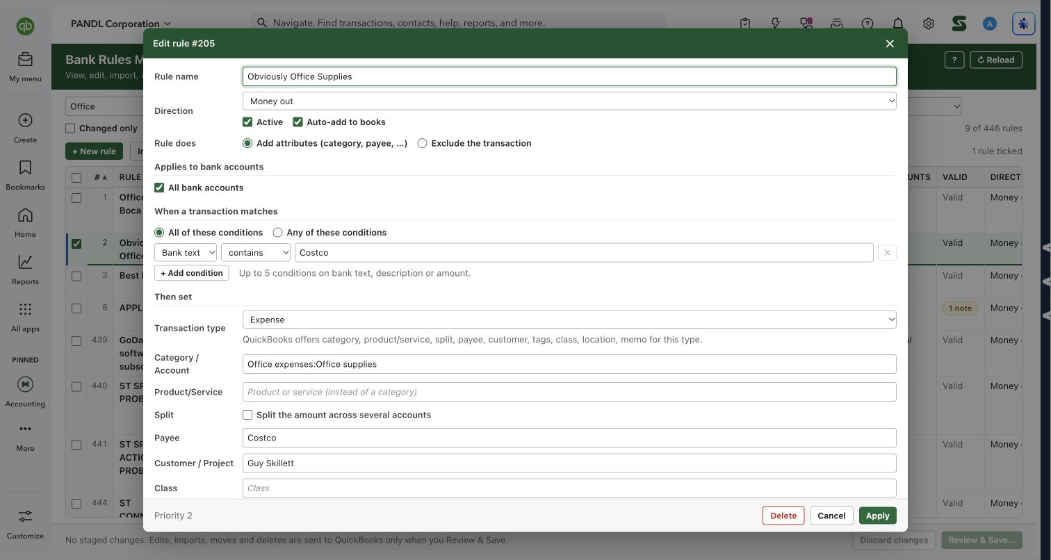 Inspect a rule’s conditions and actions in Bank Rules Manager