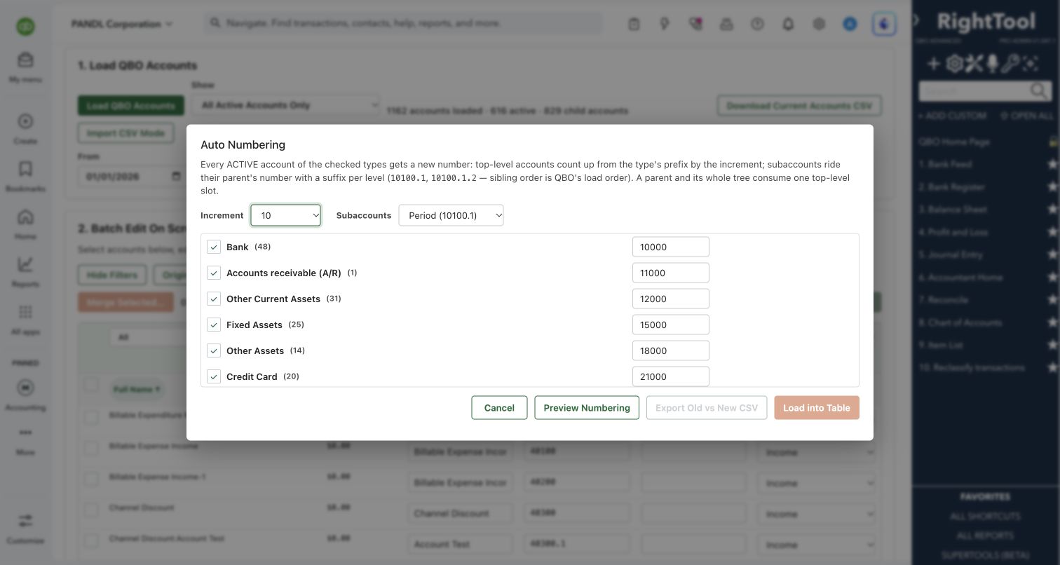 Auto numbering prefixes by account type