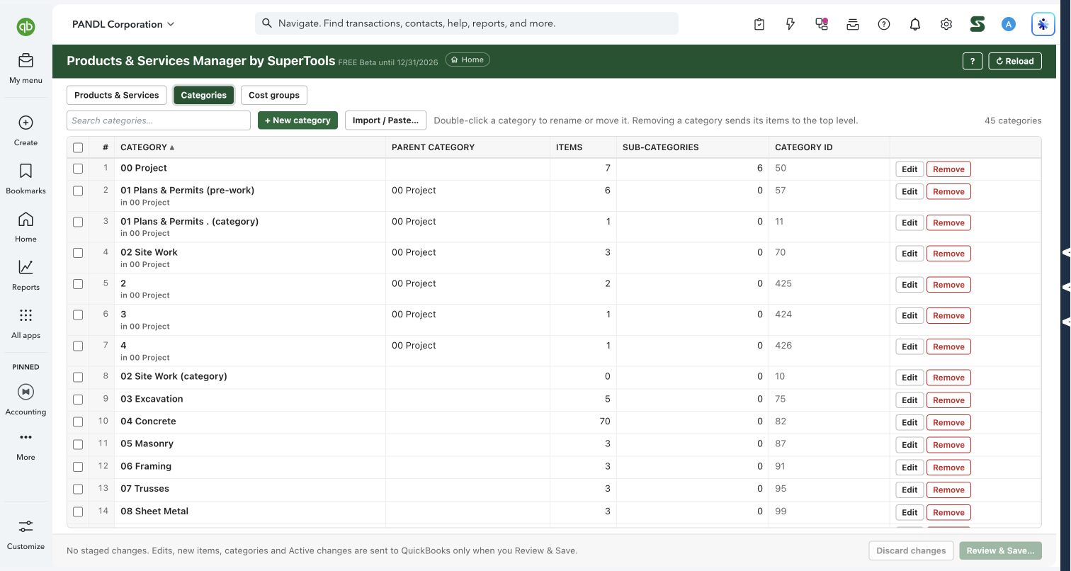 Organize categories and their hierarchy in Products & Services Manager
