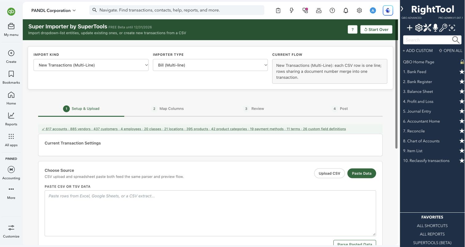 Paste spreadsheet data for multiline bills