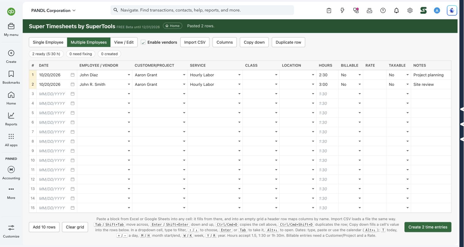 Super Timesheets in QuickBooks Online
