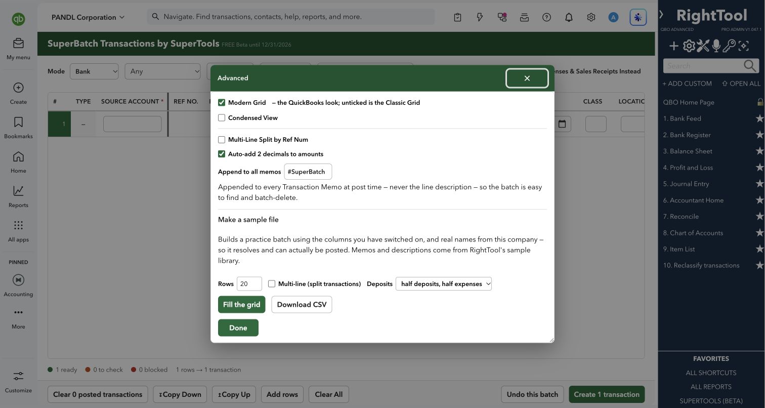 Batch settings and sample generator