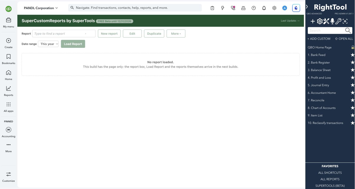 Current build placeholder; report controls disabled