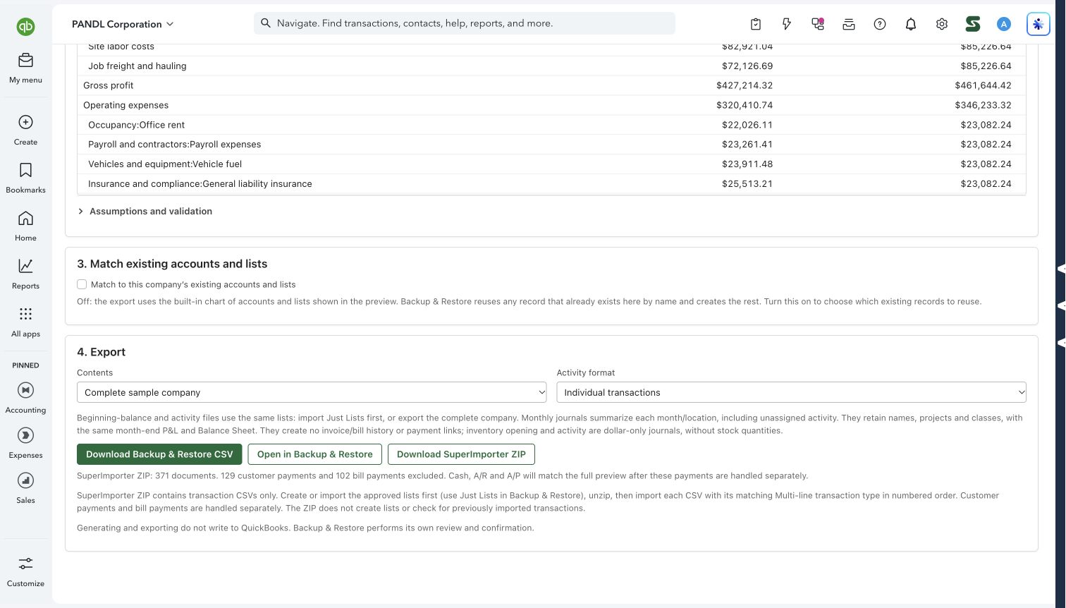 Choose matching and export scope in SuperSampleData