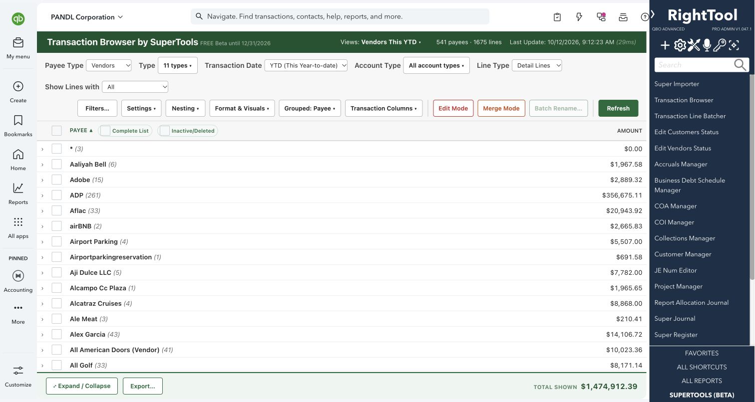 Transactions grouped by payee