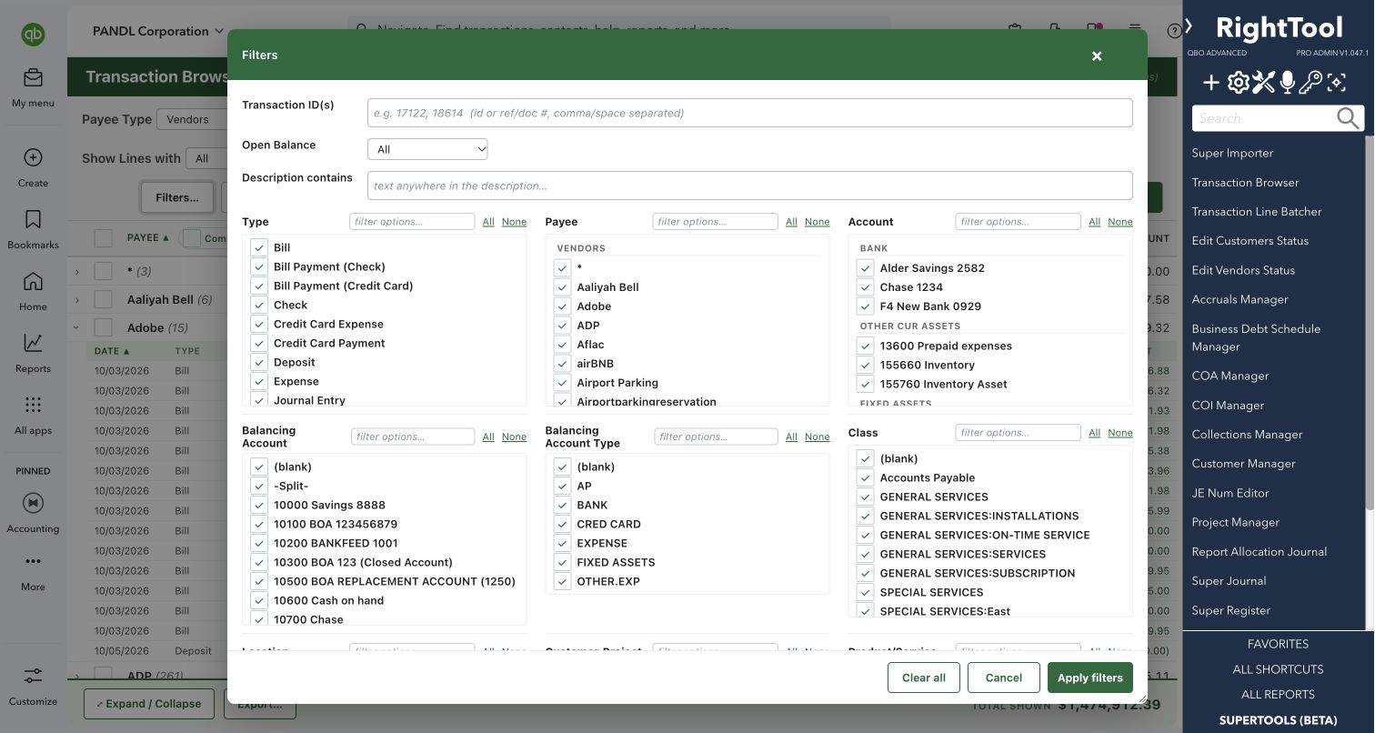 Advanced transaction filters