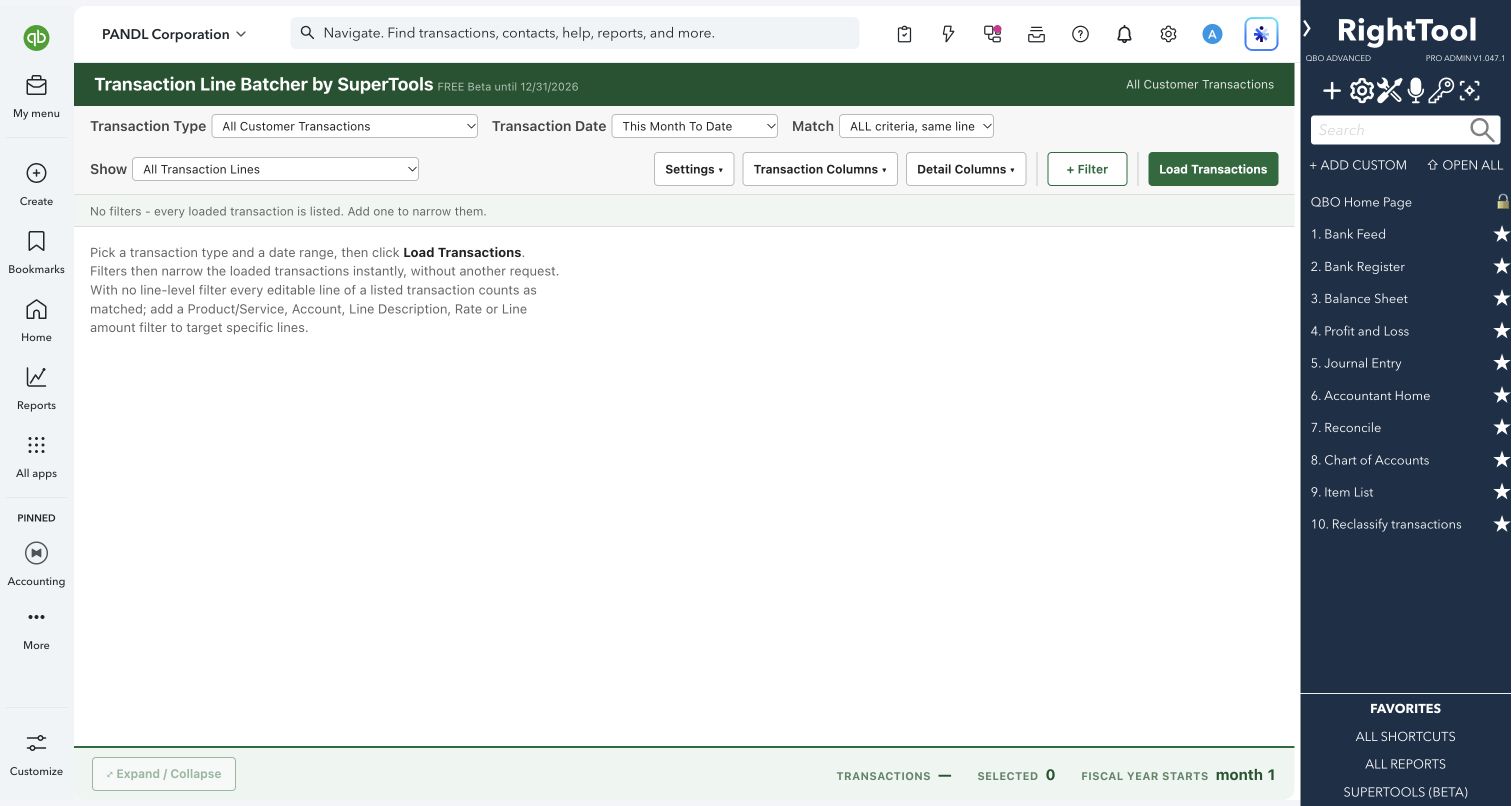 Choose transaction types and line filters