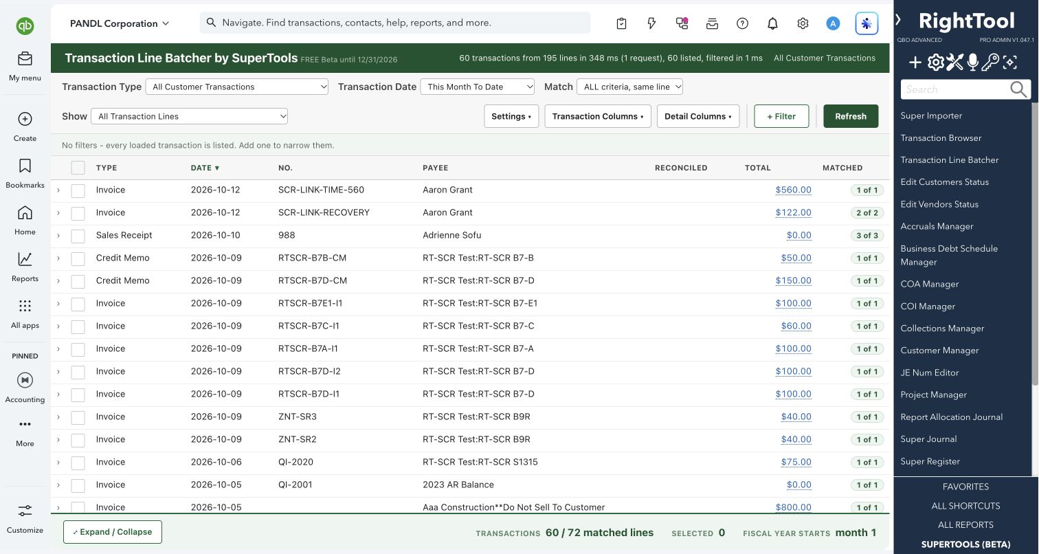 Loaded transactions and matched line counts