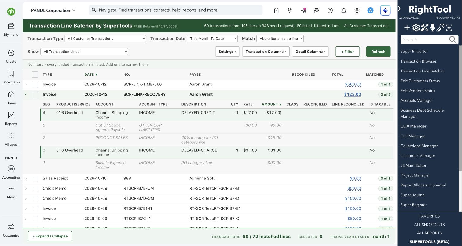 Expanded editable transaction lines